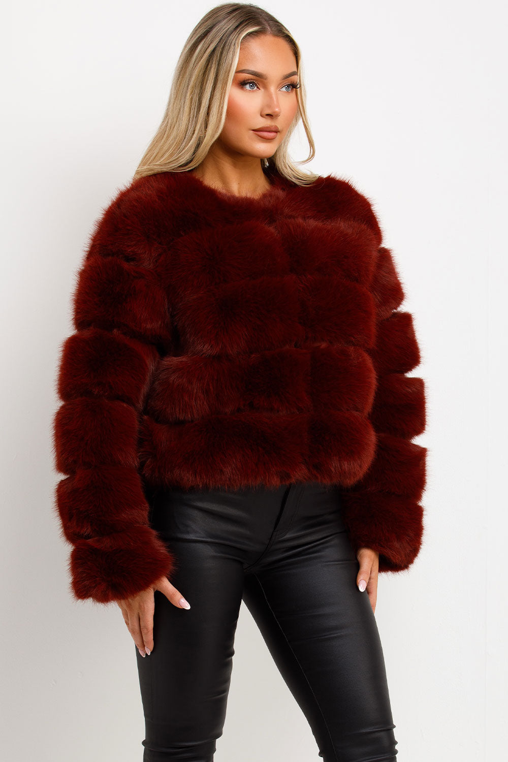 faux fur bubble coat cropped