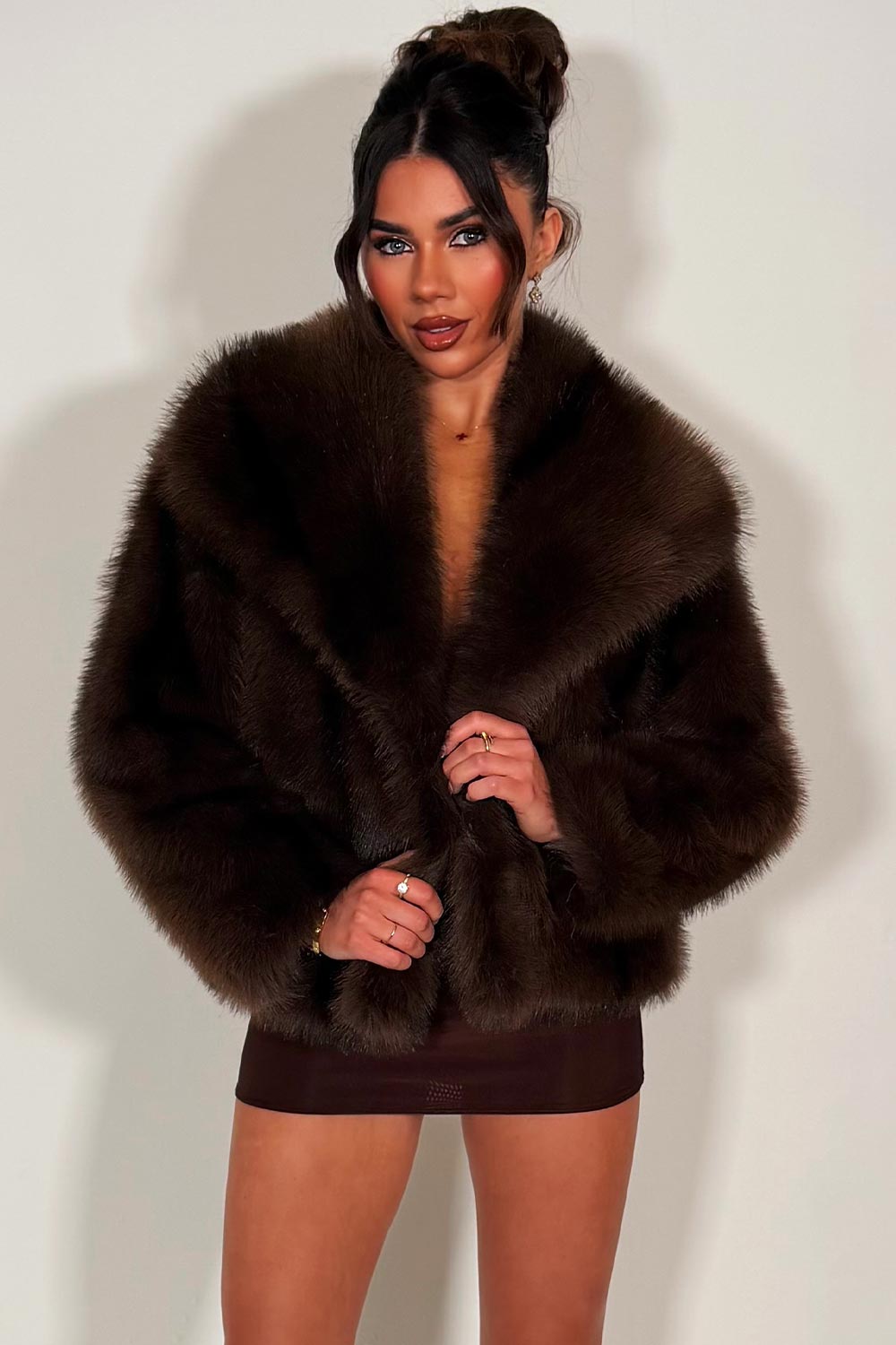 womens brown fur jacket with collars styledup
