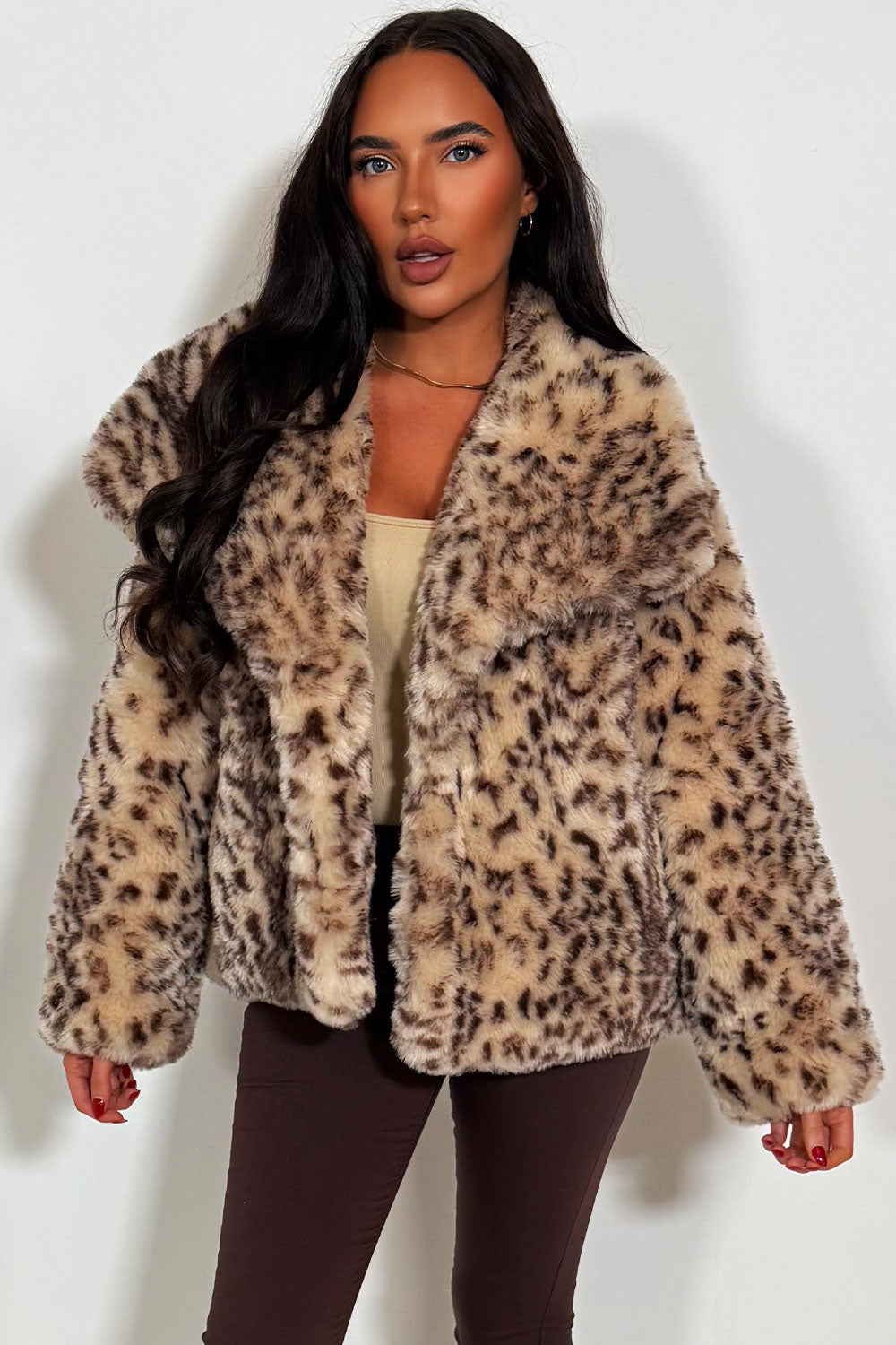womens faux fur jacket animal print zara uk