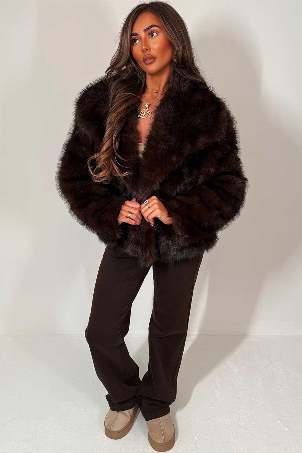 faux fur jacket for womens with collar styledup