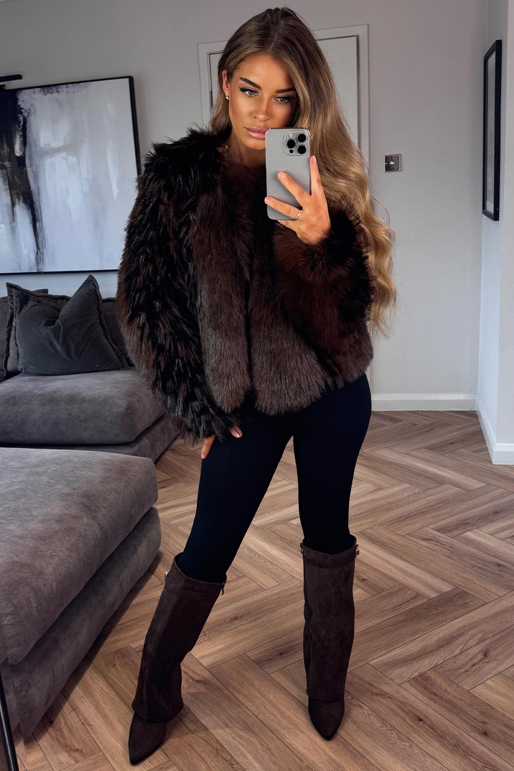 womens faux fur contrast coat for winter styledup