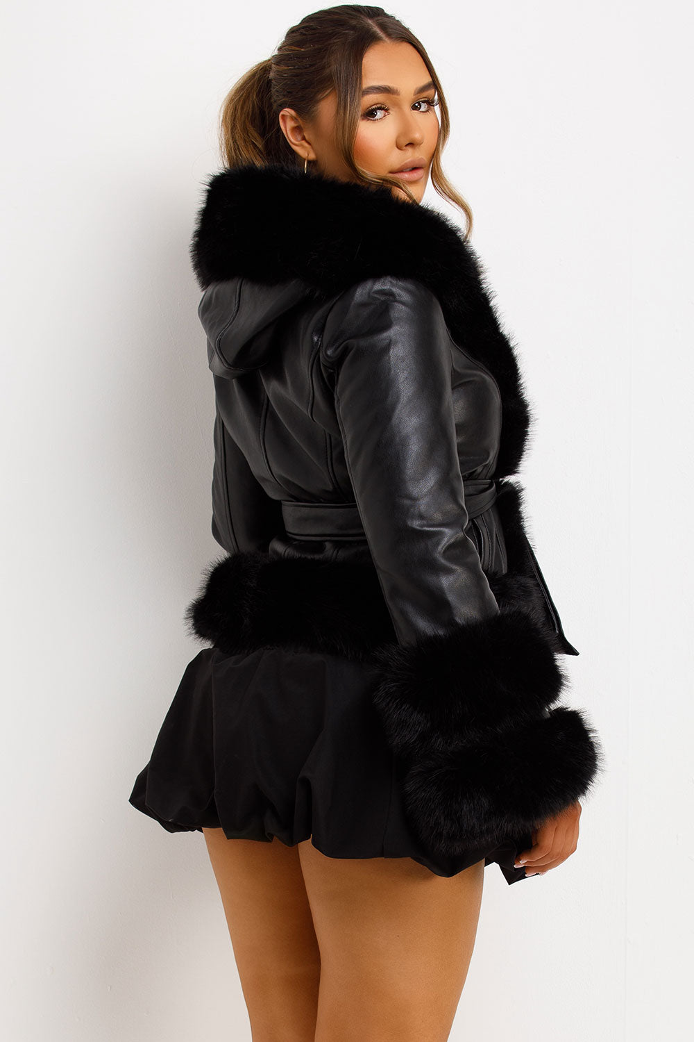 faux fur faux leather winter coat womens styledup