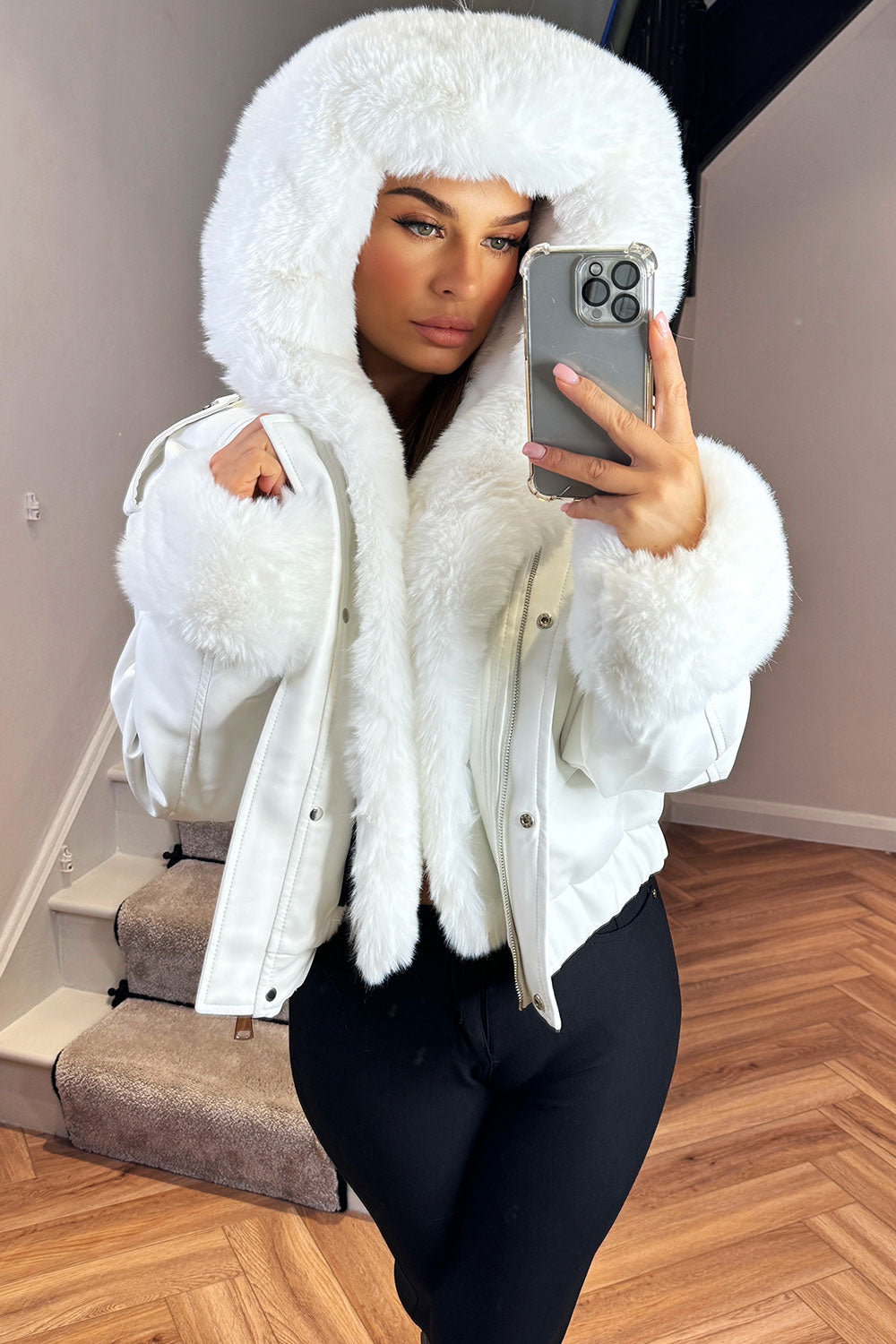 faux fur faux leather bomber jacket with faux fur cuff styledup
