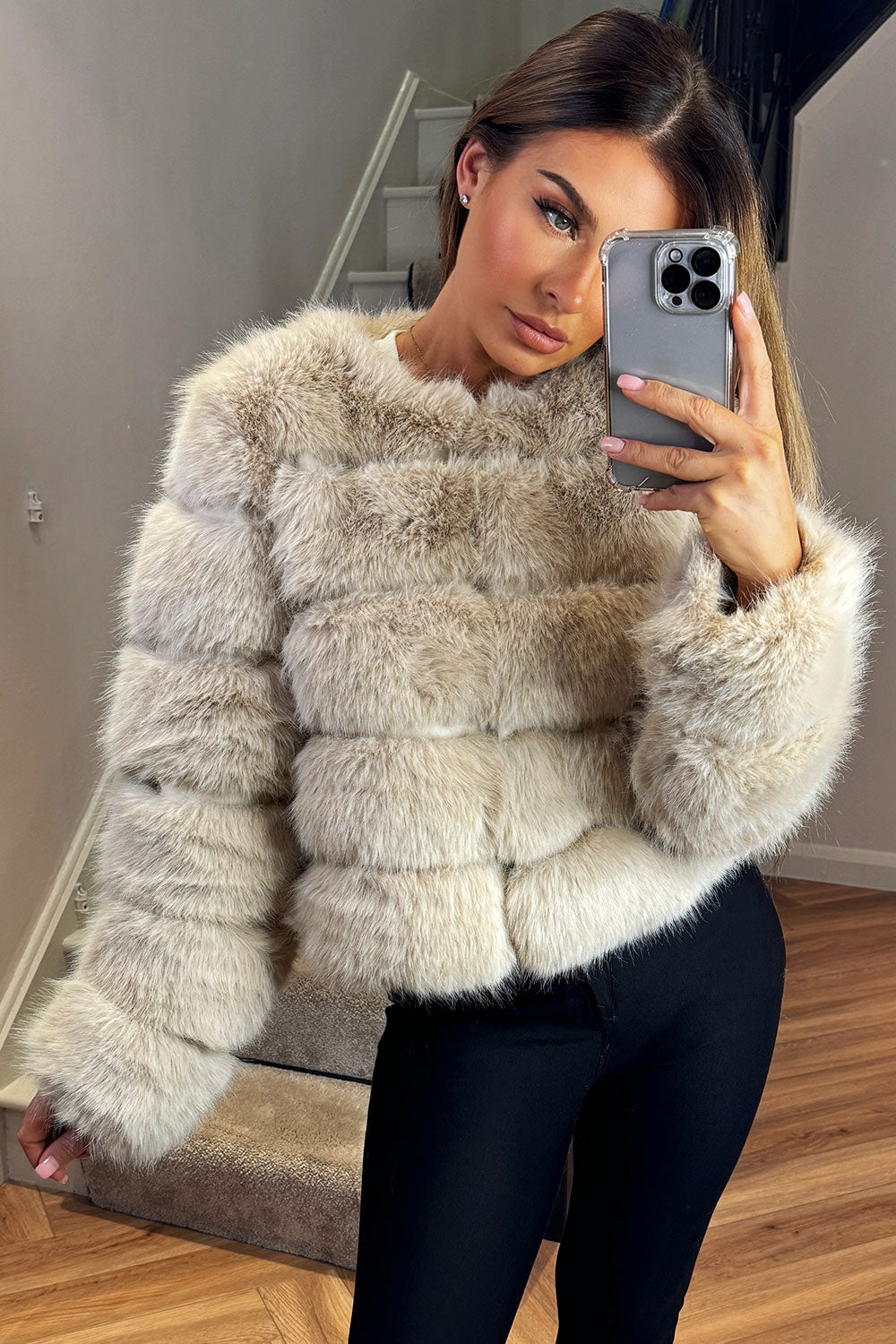 faux fur coat styled up