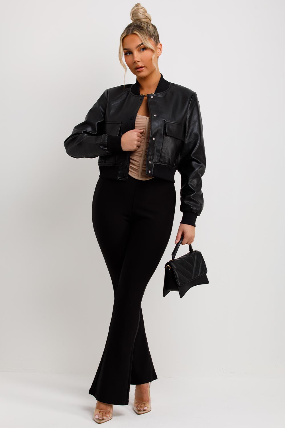 zara womens faux leather crop bomber jacket