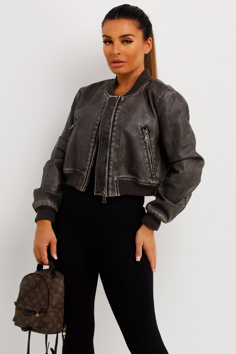 womens zara bomber biker jacket grey