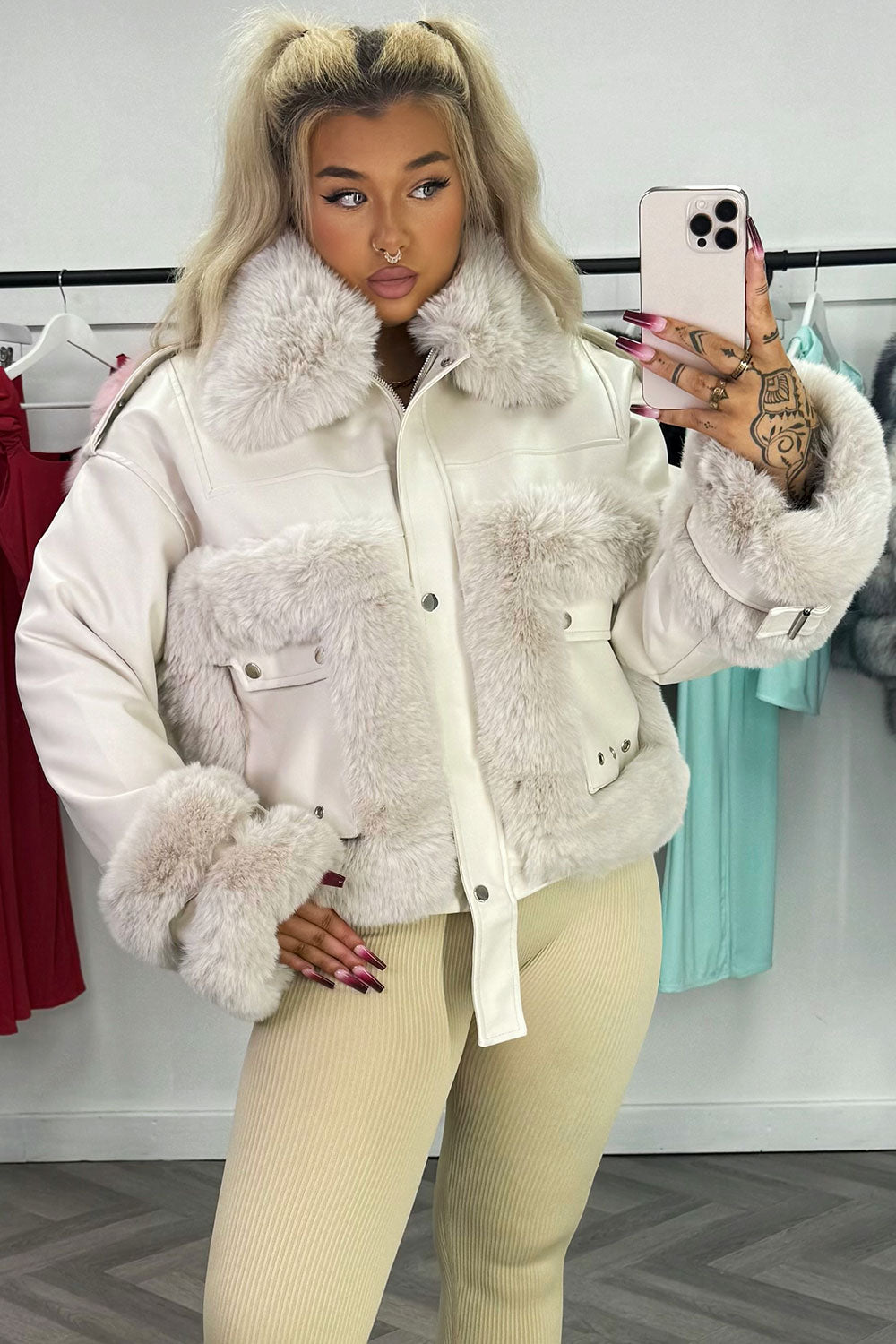 womens faux fur faux leather jacket styledup