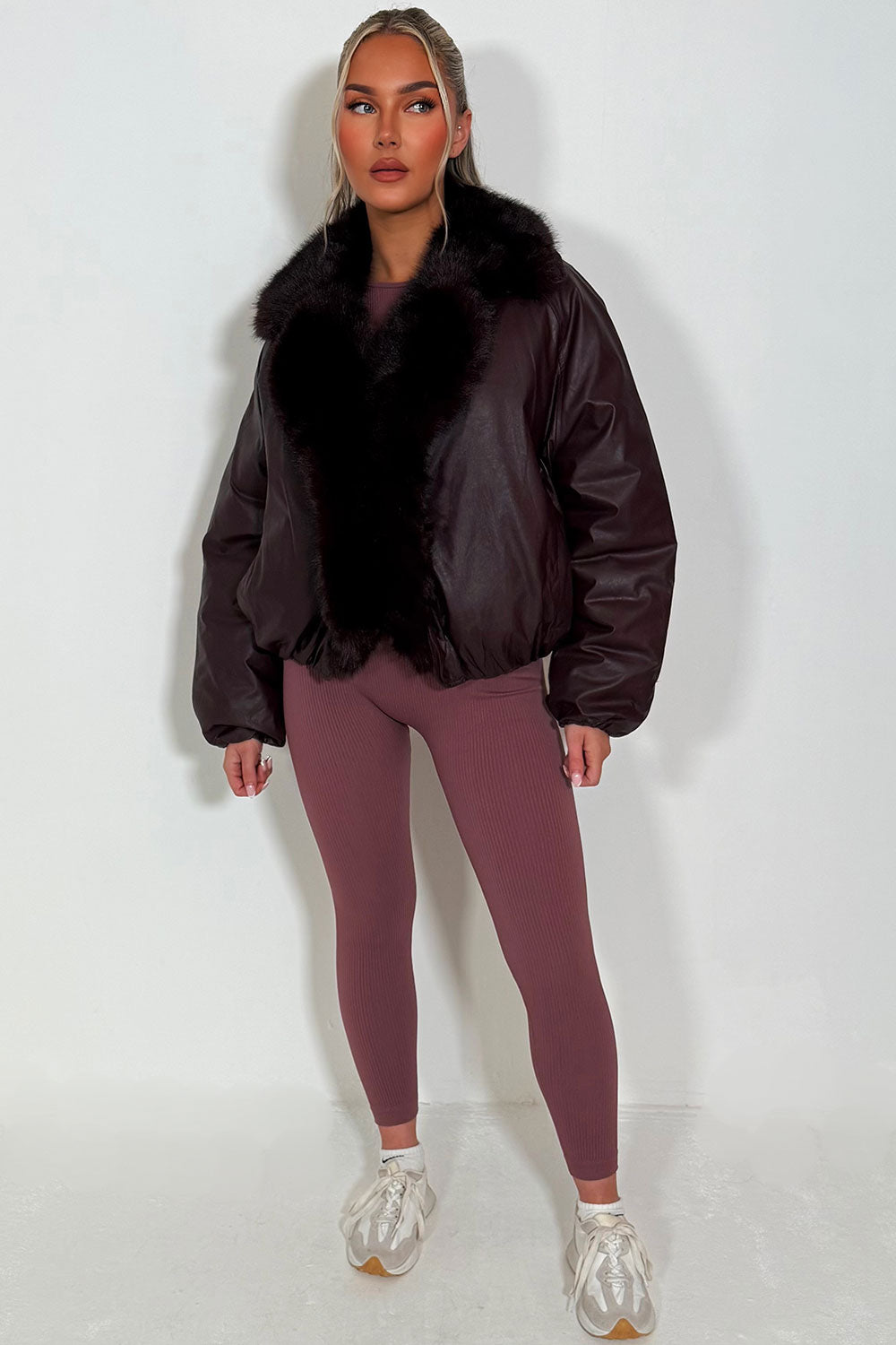 womens fur collar and trim bomber jacket zara uk