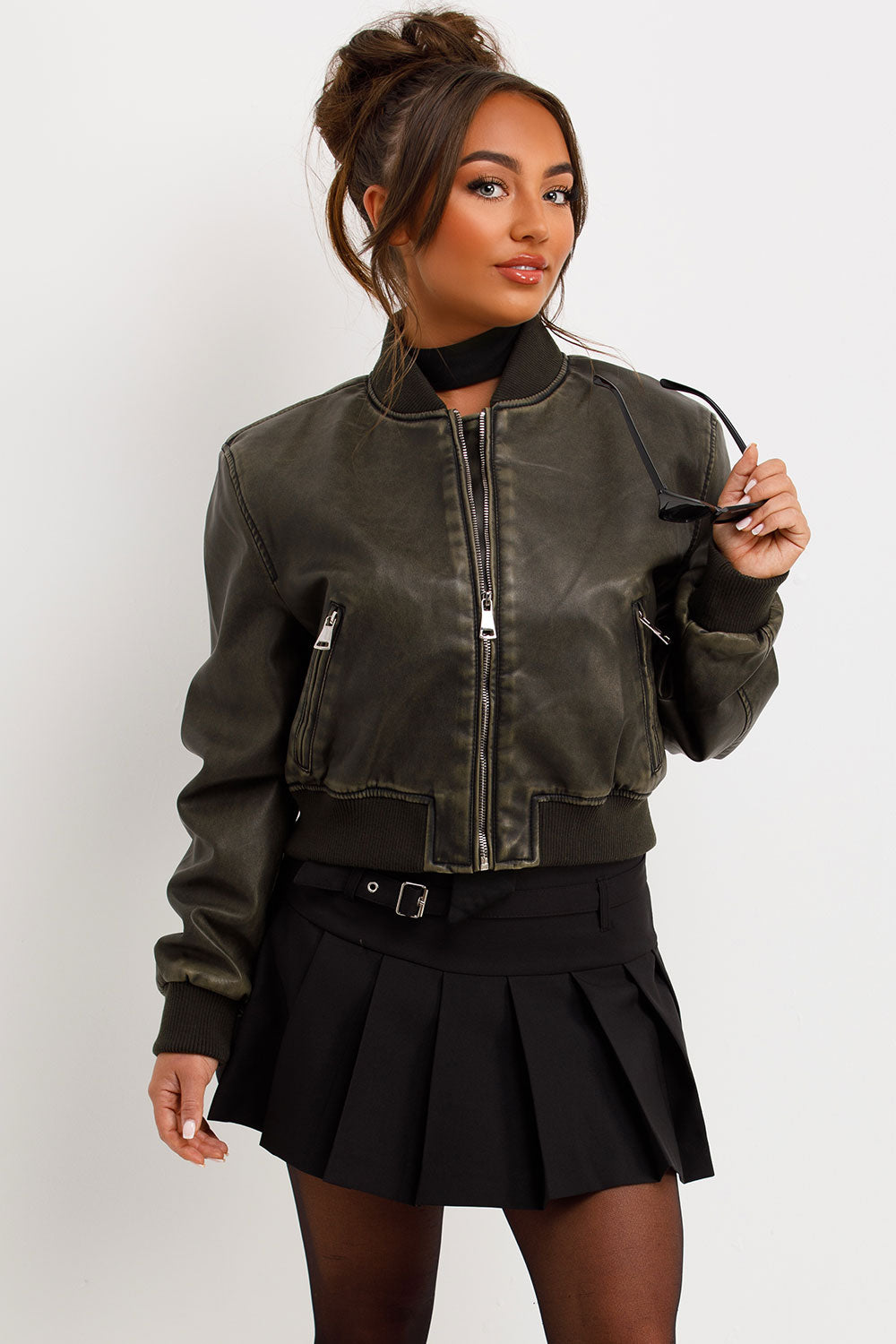 womens faux leather bomber jacket styledup