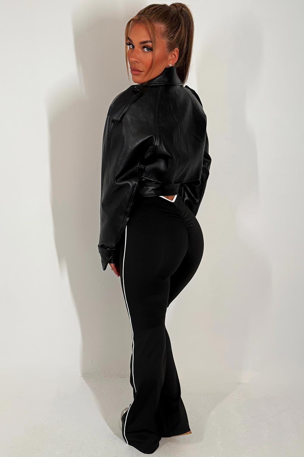 womens black zara faux leather jacket uk sale