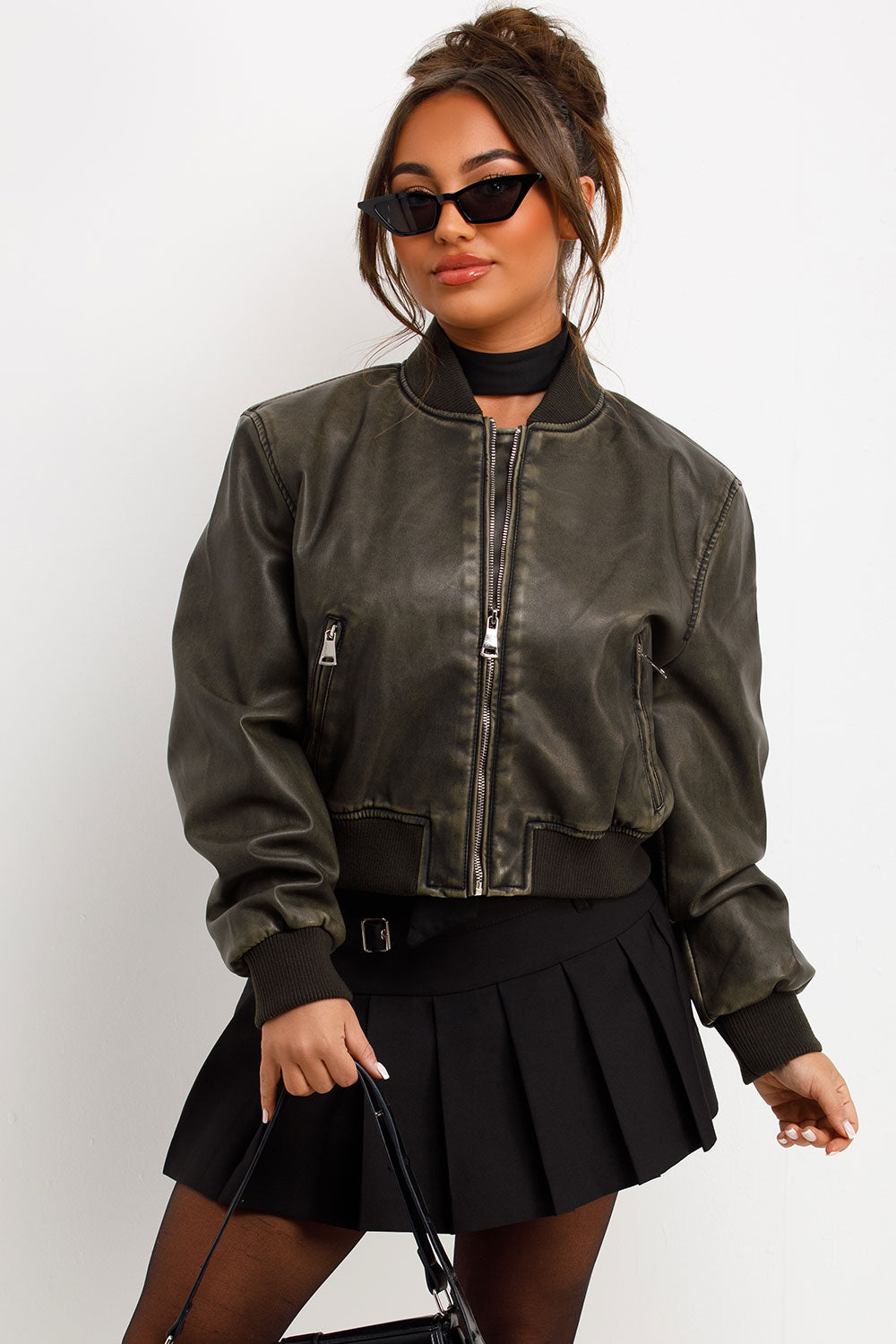 womens faux leather bomber jacket zara uk