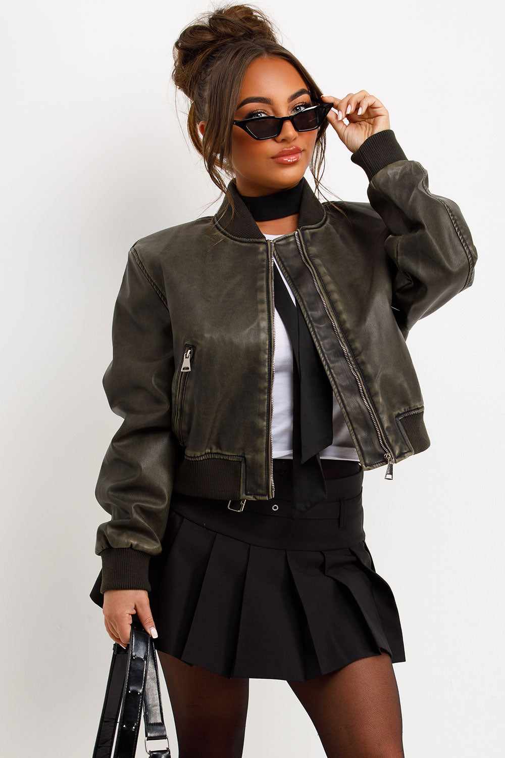 faux leather bomber jacket charcoal zara uk