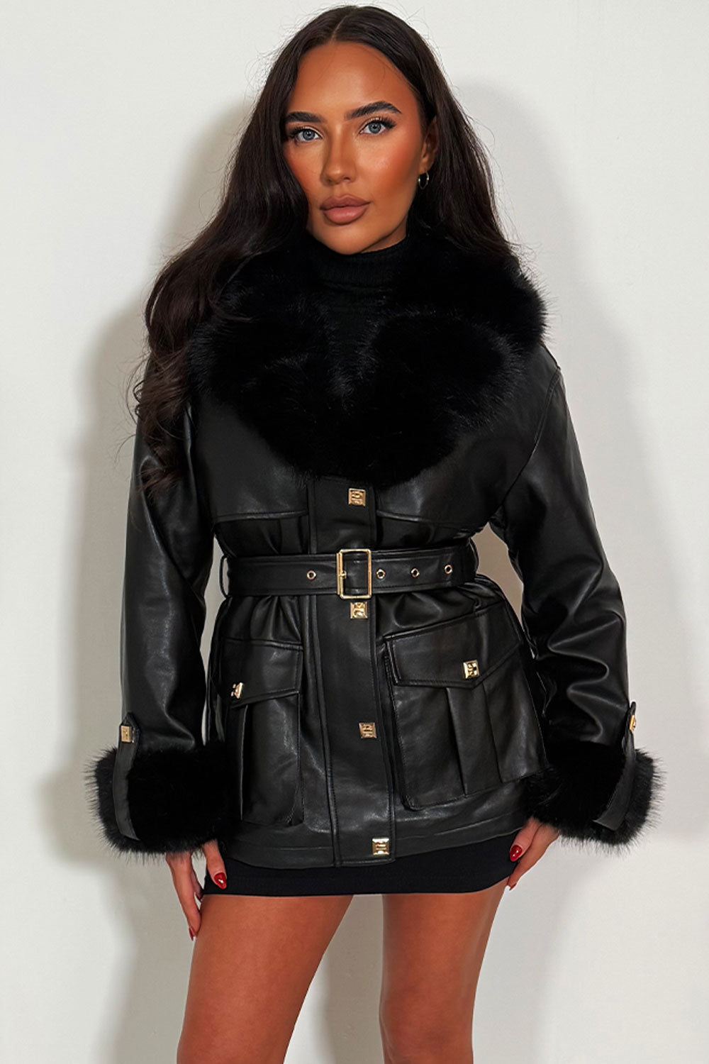 womens faux fur faux leather winter jacket premium quality styledup