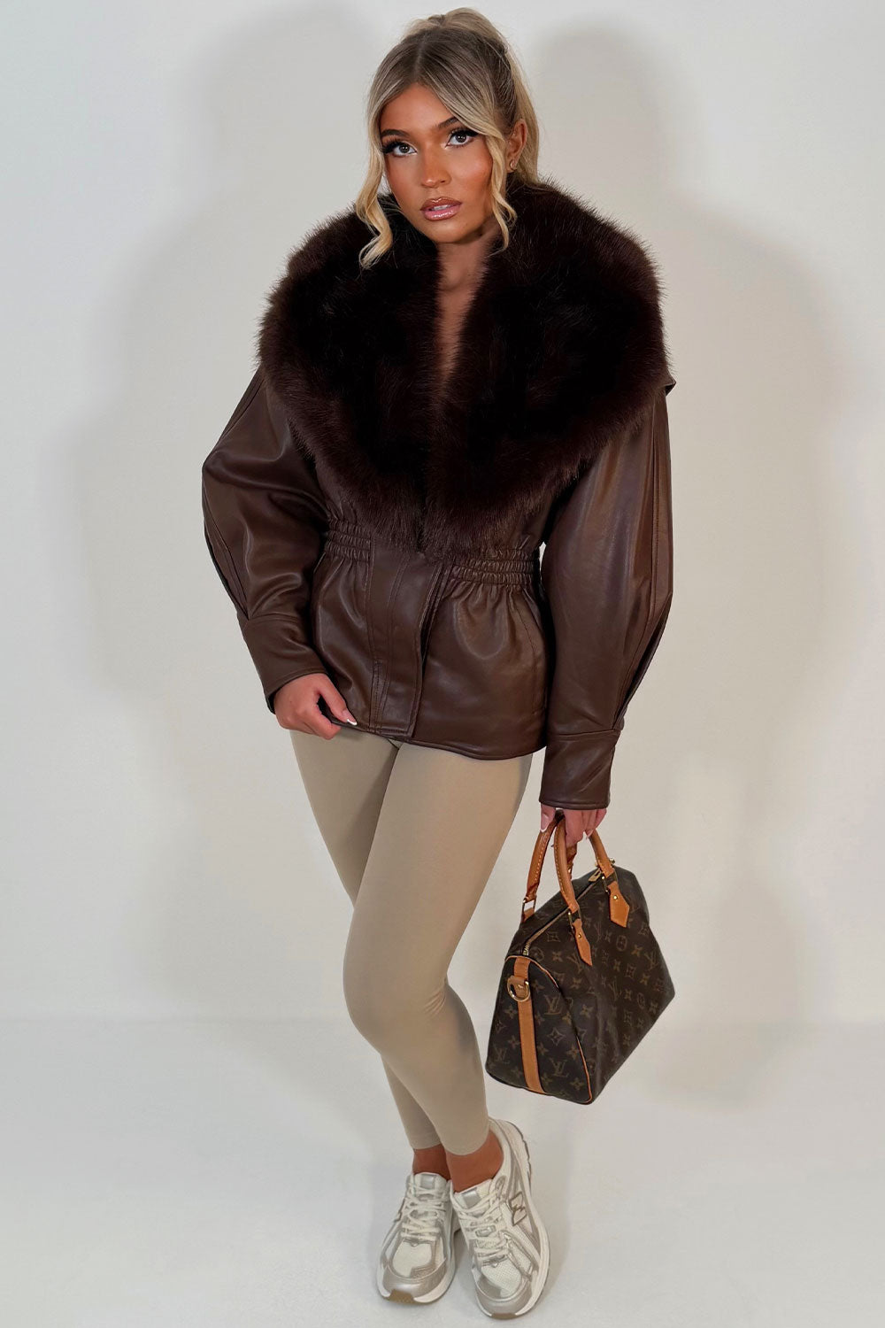 faux leather faux fur jacket for winter womens styledup uk