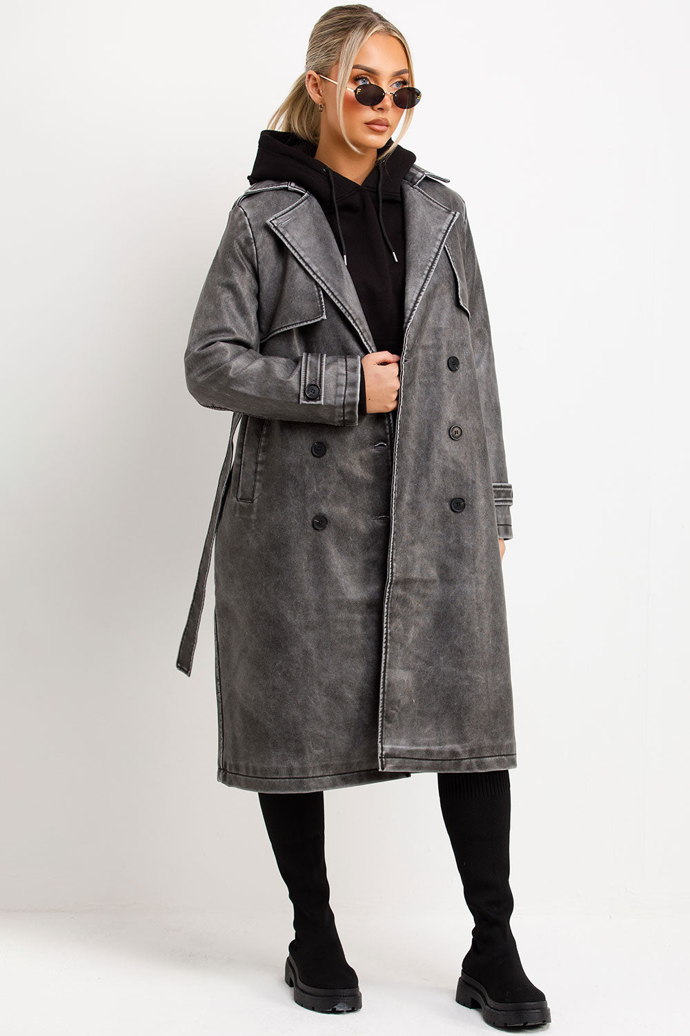 womens faux leather long trench coat zara uk