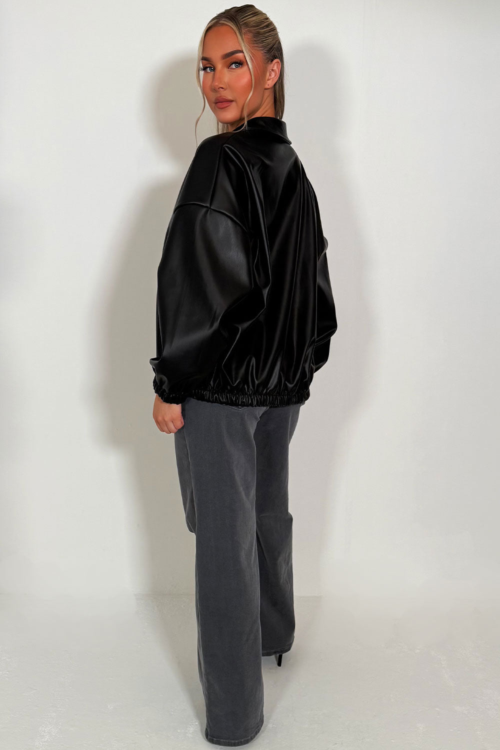 faux leather bomber jacket vegan leather for womens