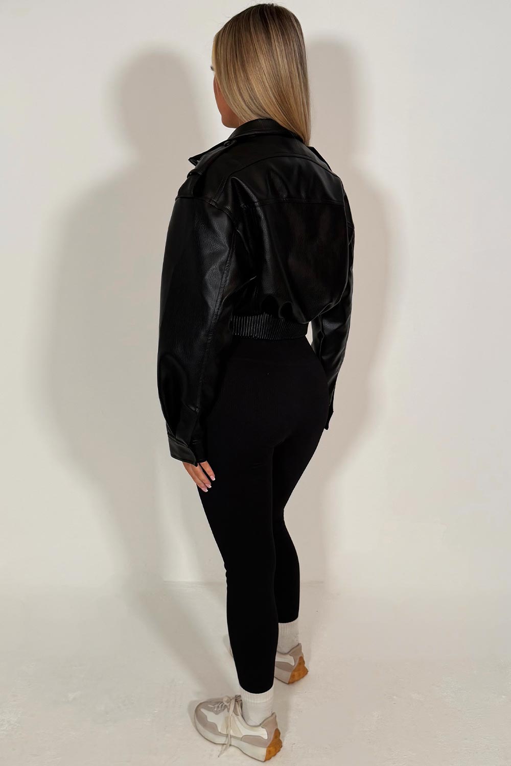 womens black faux leather jacket zara uk sale