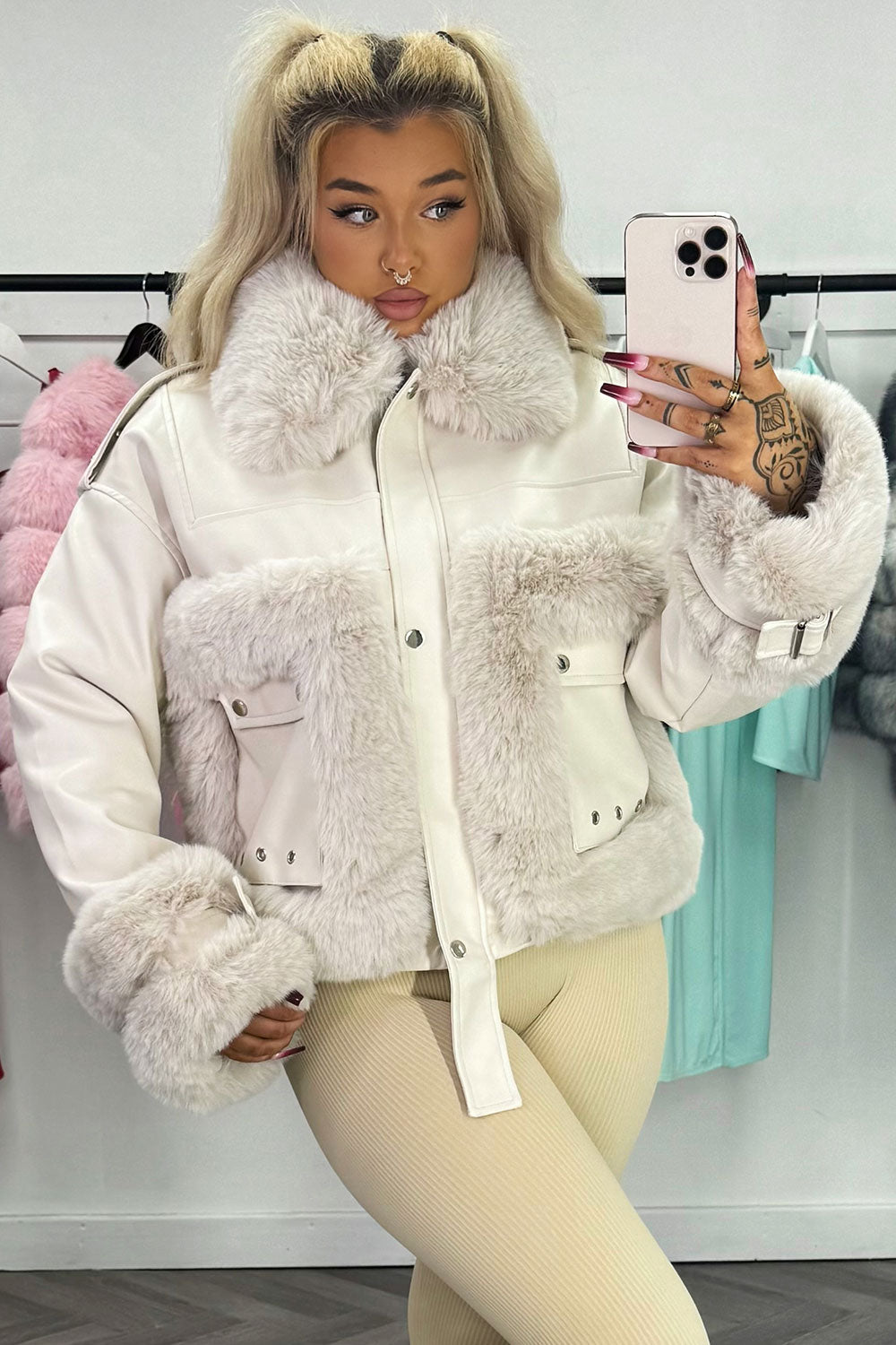 faux fur faux leather jacket
