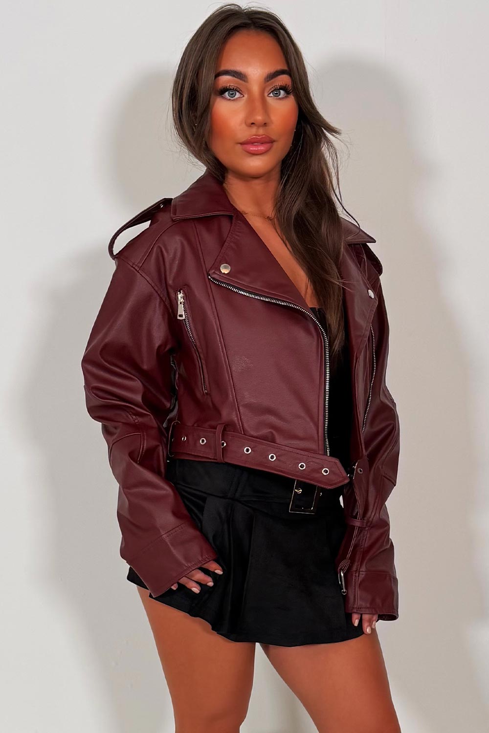 womens faux leather burgundy jacket zara uk