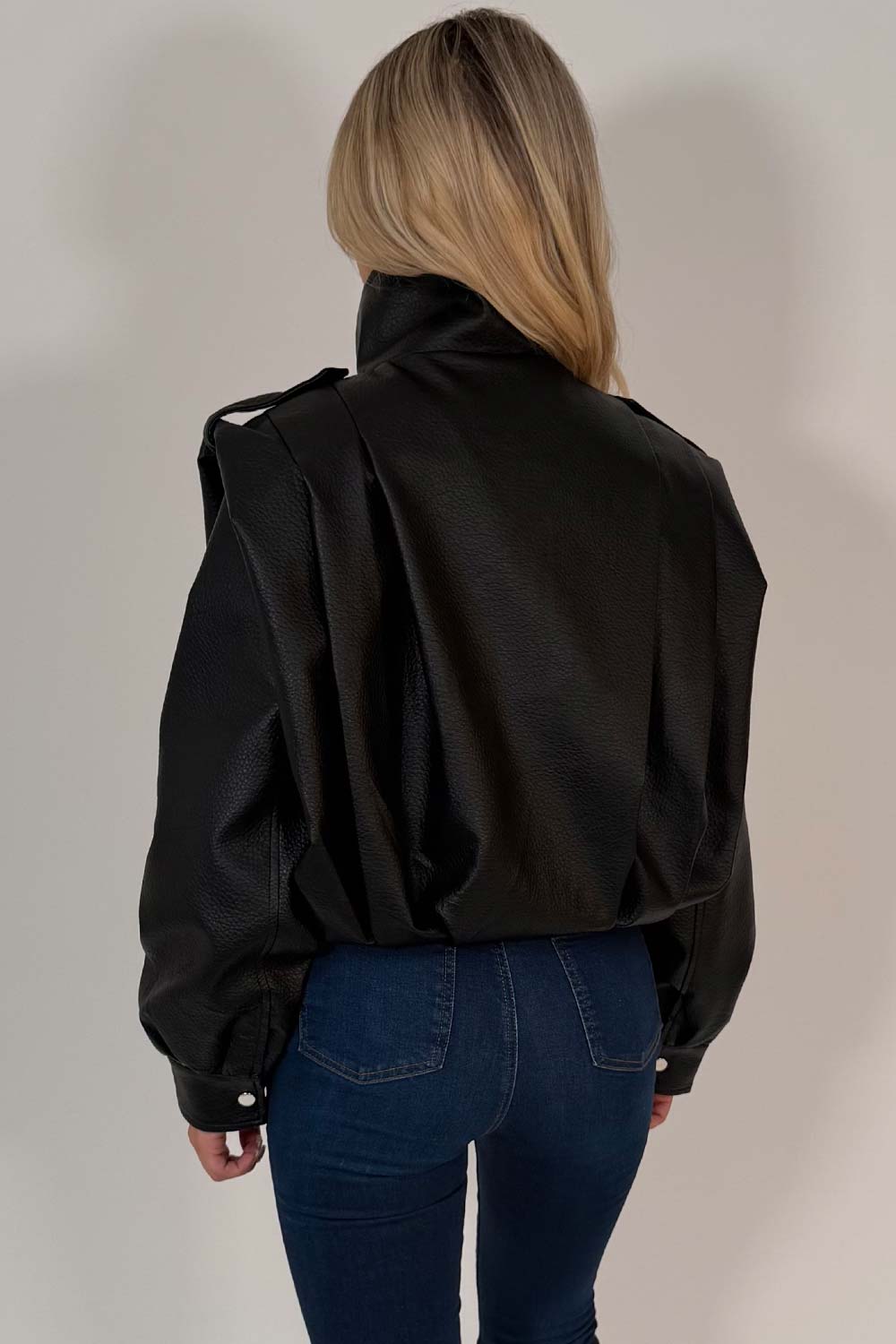 funnel neck faux leather bomber jacket zara womens uk styledup