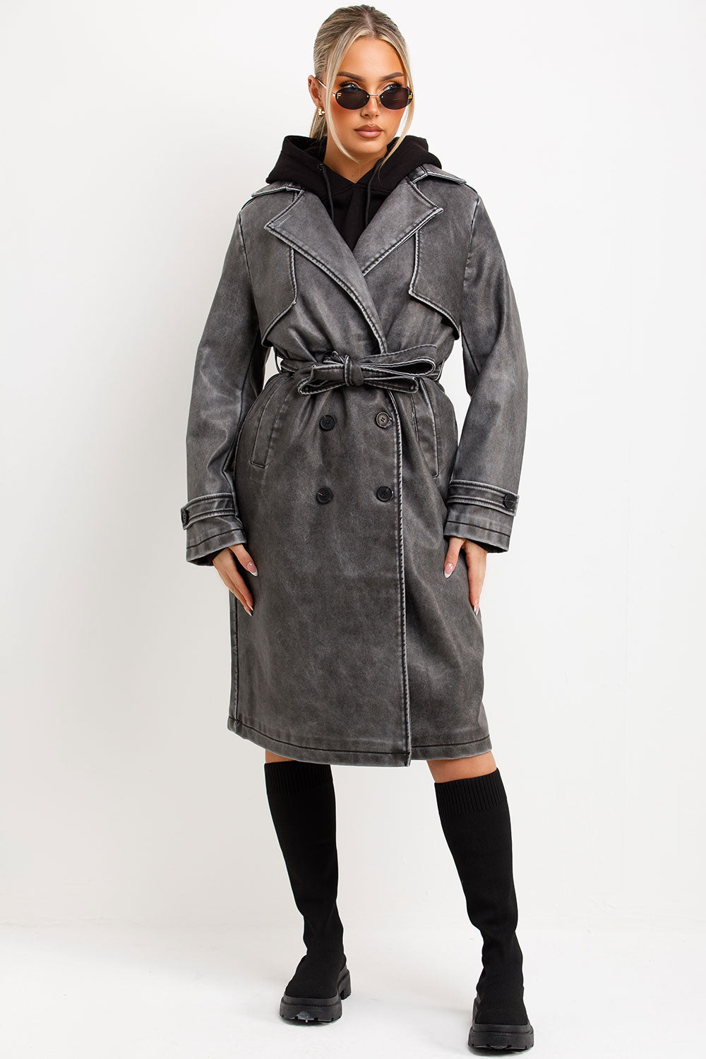 womens faux leather long trench coat zara womens
