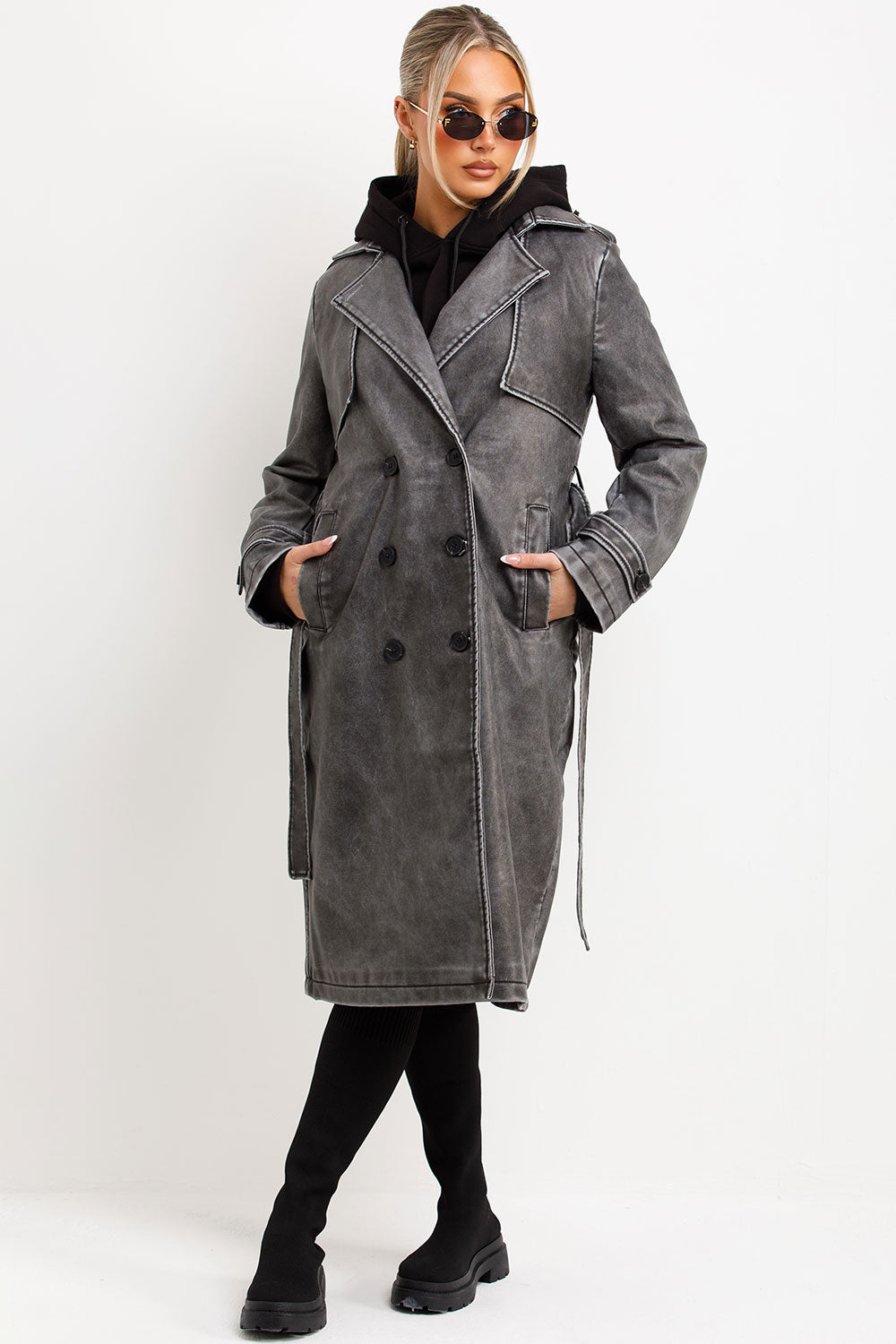 faux leather long trench coat zara womens