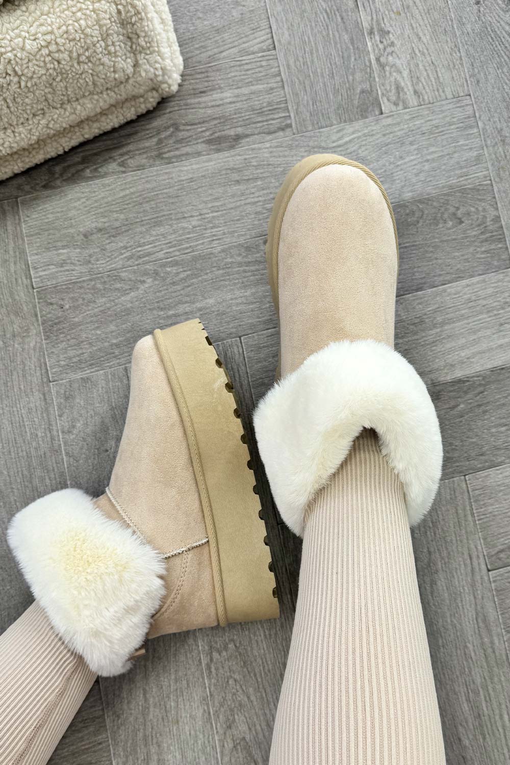platform boots with fur trim
