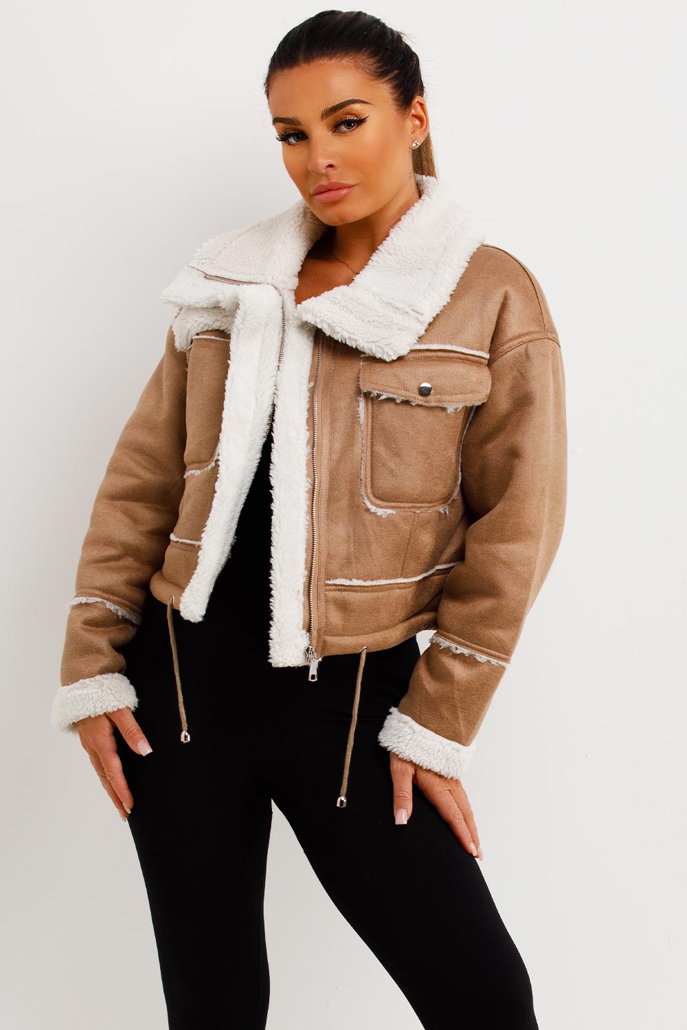 faux leather shearling aviator jacket zara uk