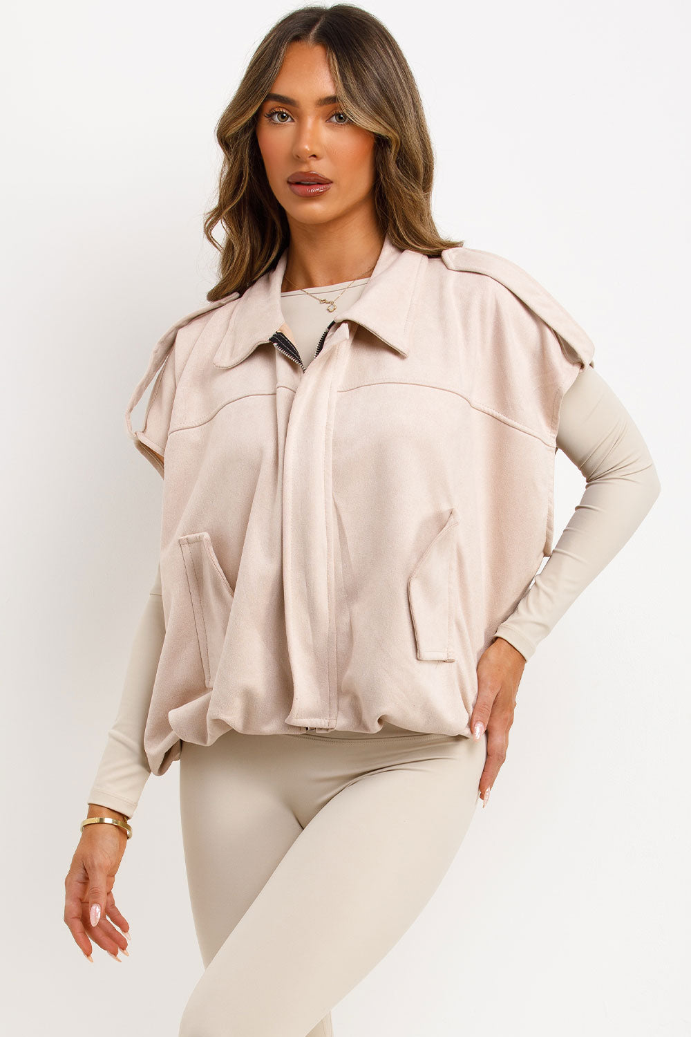 zara womens faux suede sleeveless jacket styledup