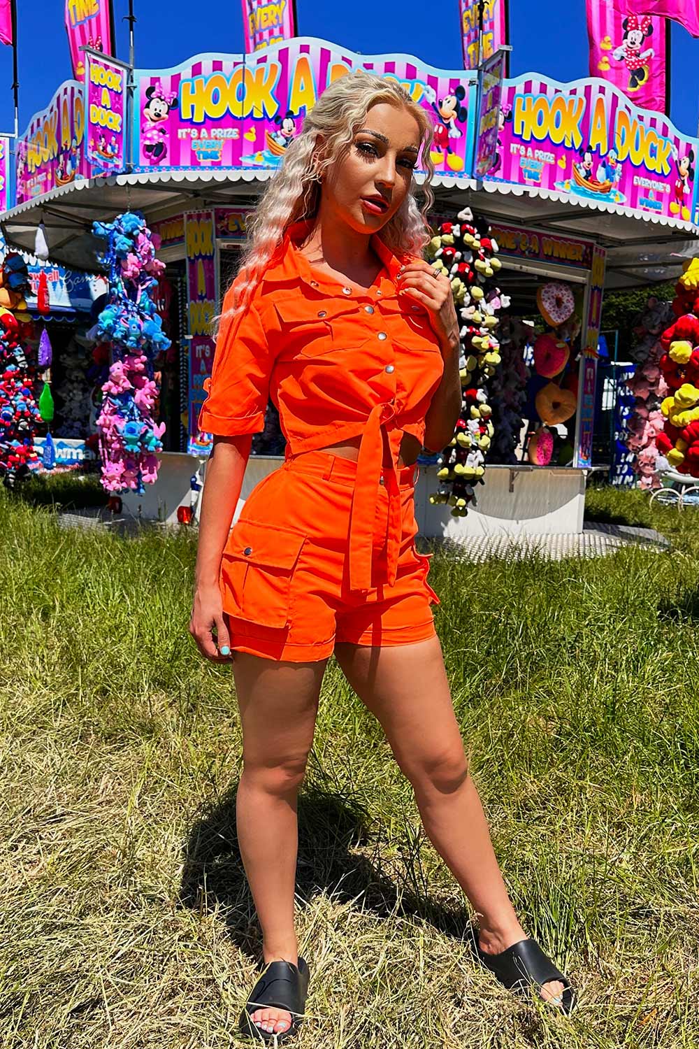 neon crop top and shorts co ord set summer festival rave outfit