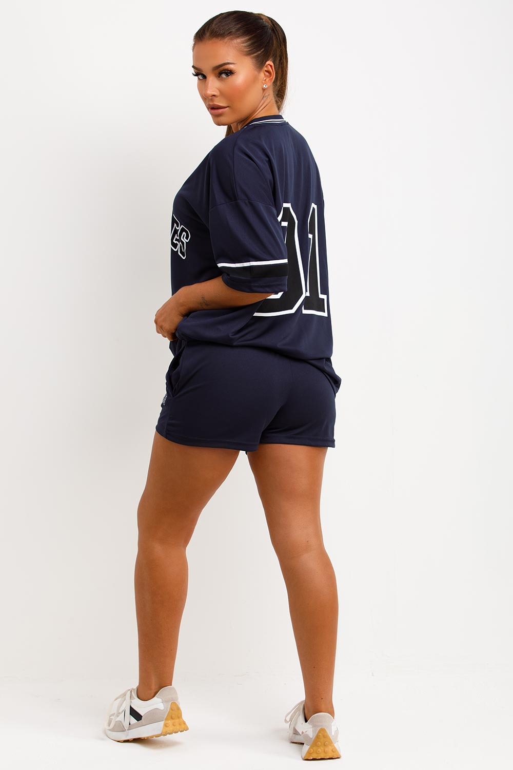 womens oversized football jersey t shiort and shorts two piece co ord set summer airport outfit streetwear
