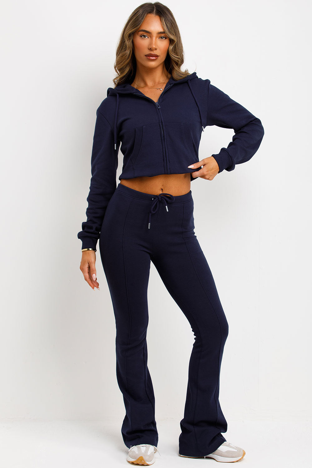 bell bottom flared tracksuit navy styledup fashion