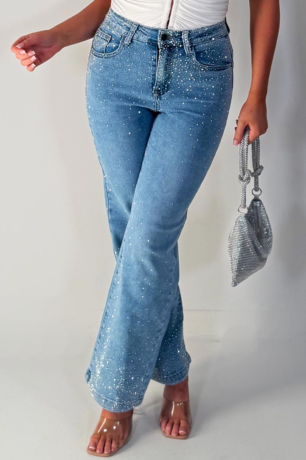 denim blue diamante rhinestone jeans womens
