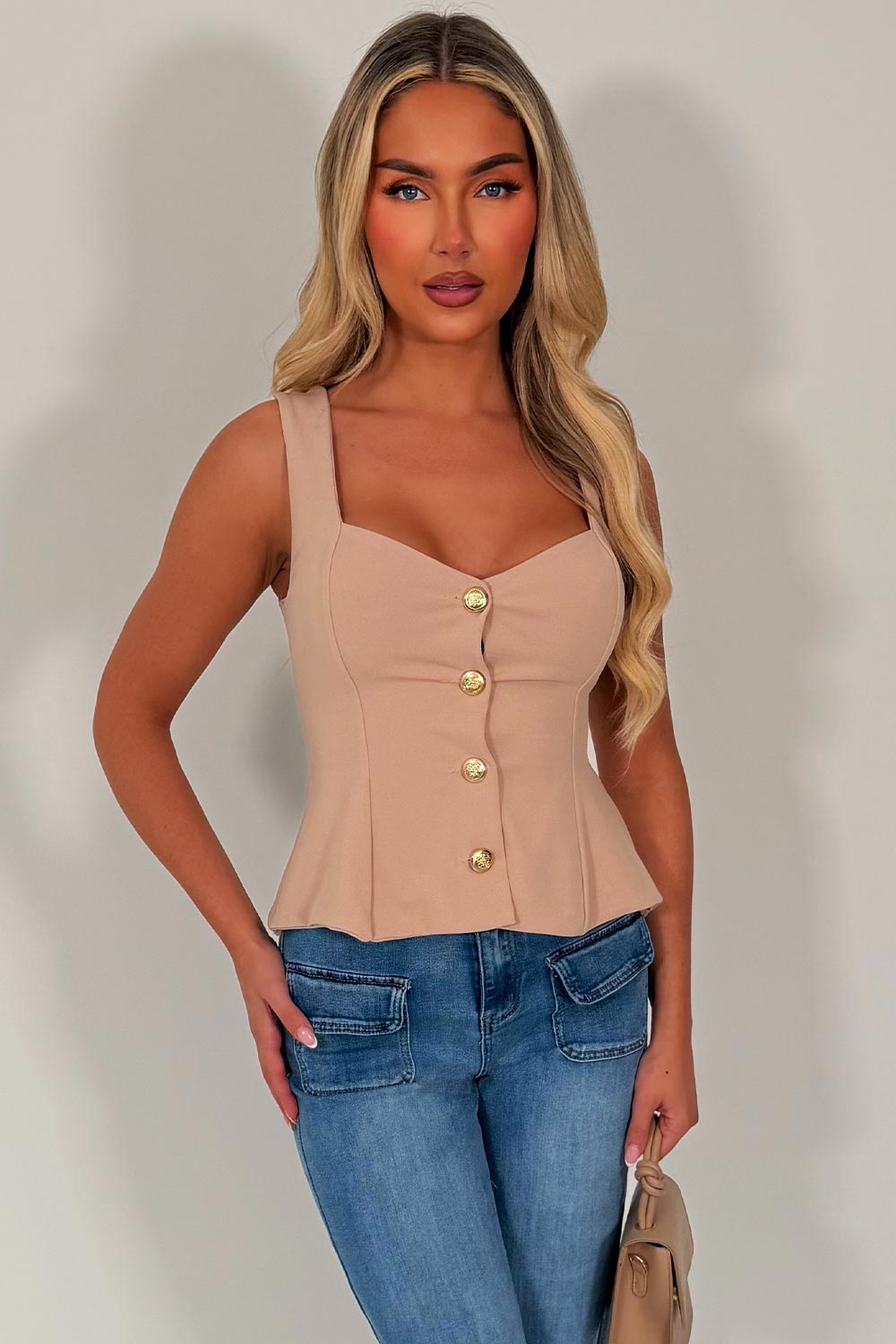 going out top with gold buttons day to night occasion outfit for womens zara uk sale styledup