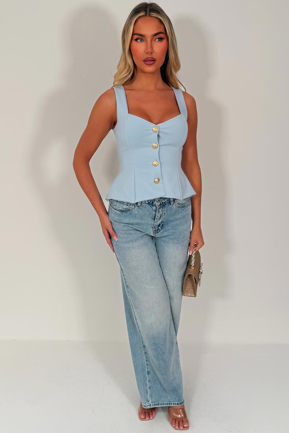 womens zara going out peplum top with gold buttons styledup uk