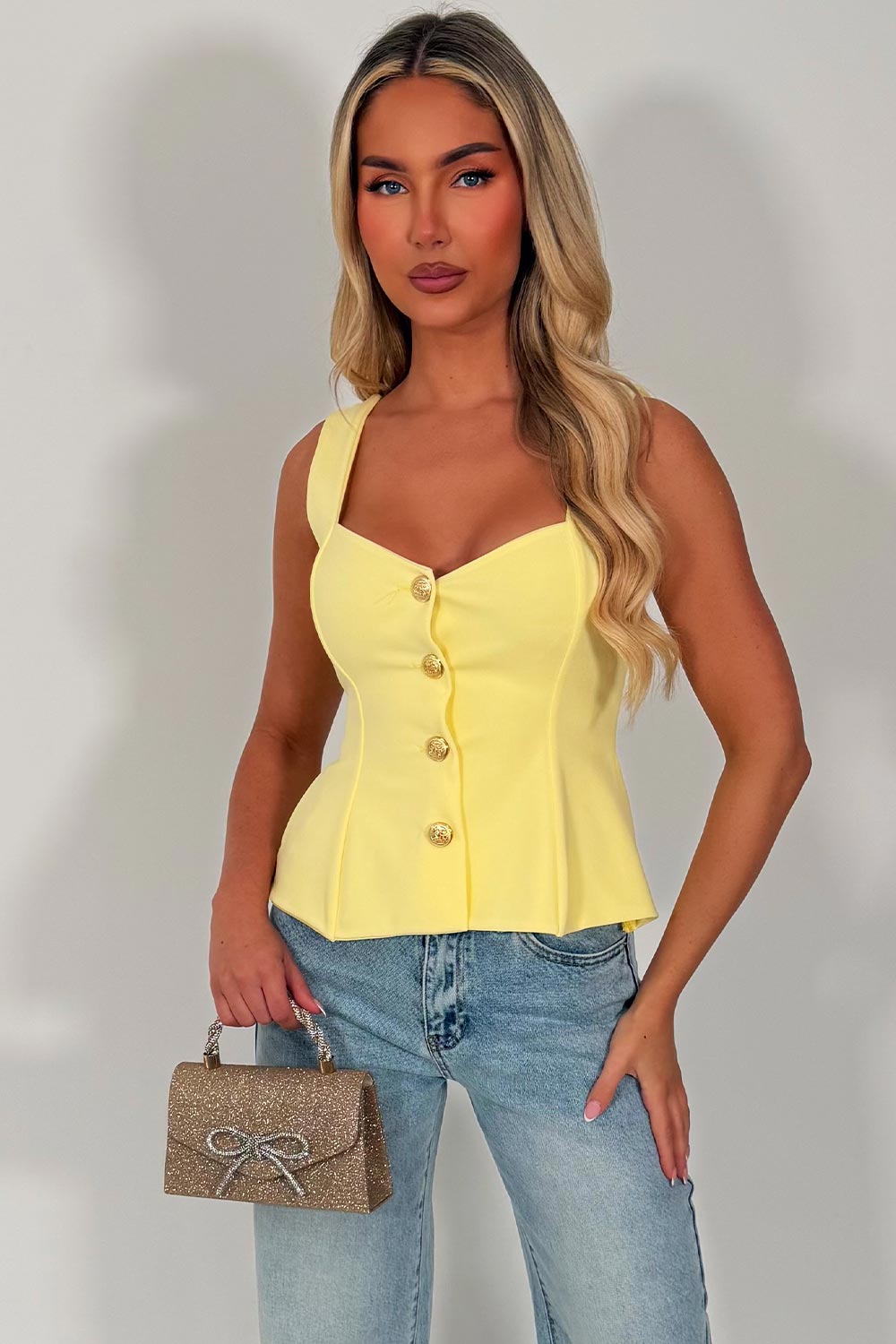 womens zara going out peplum top with gold buttons styledup uk