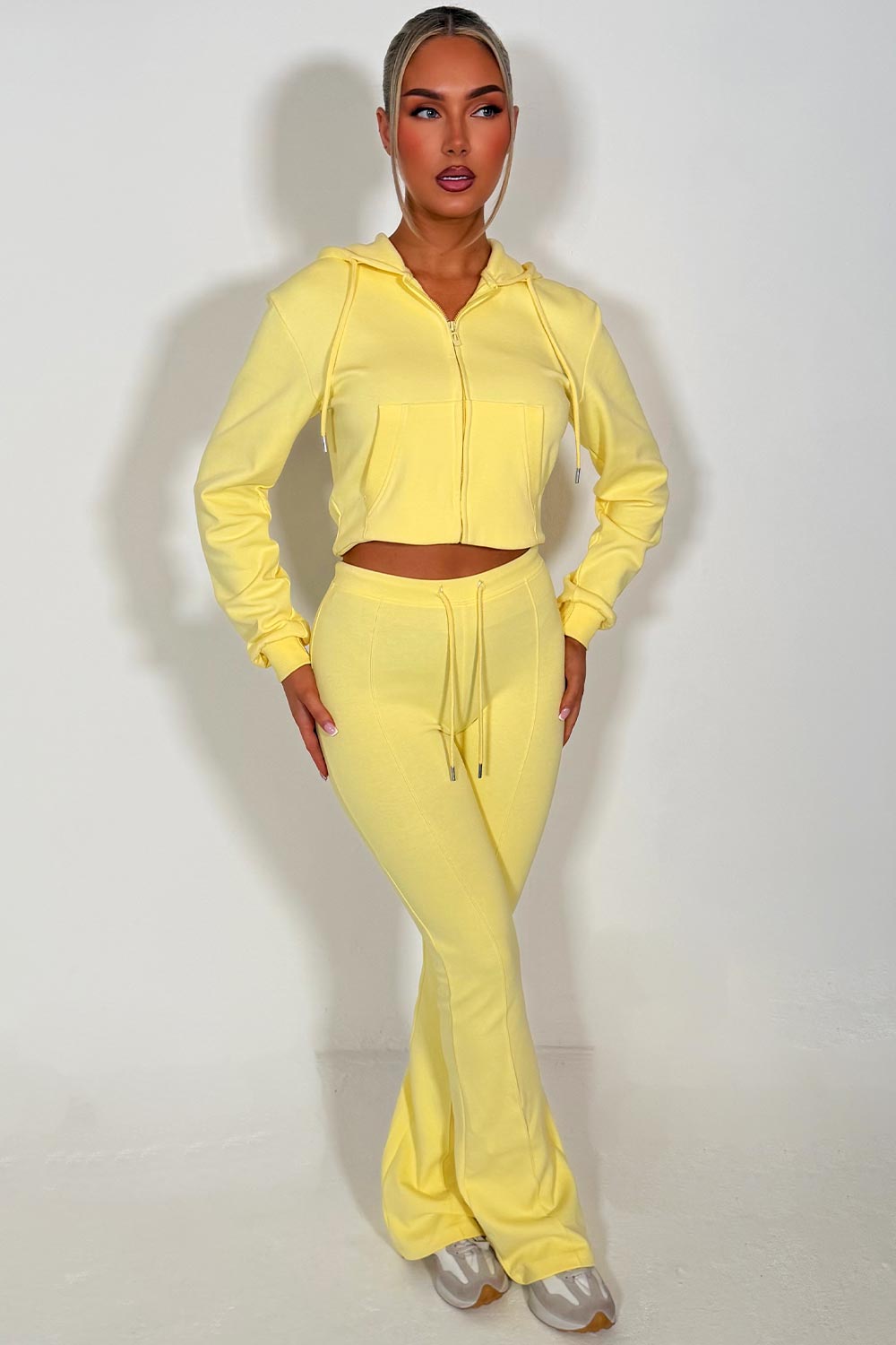 cropped zip bell bottom tracksuit yellow styledup fashion