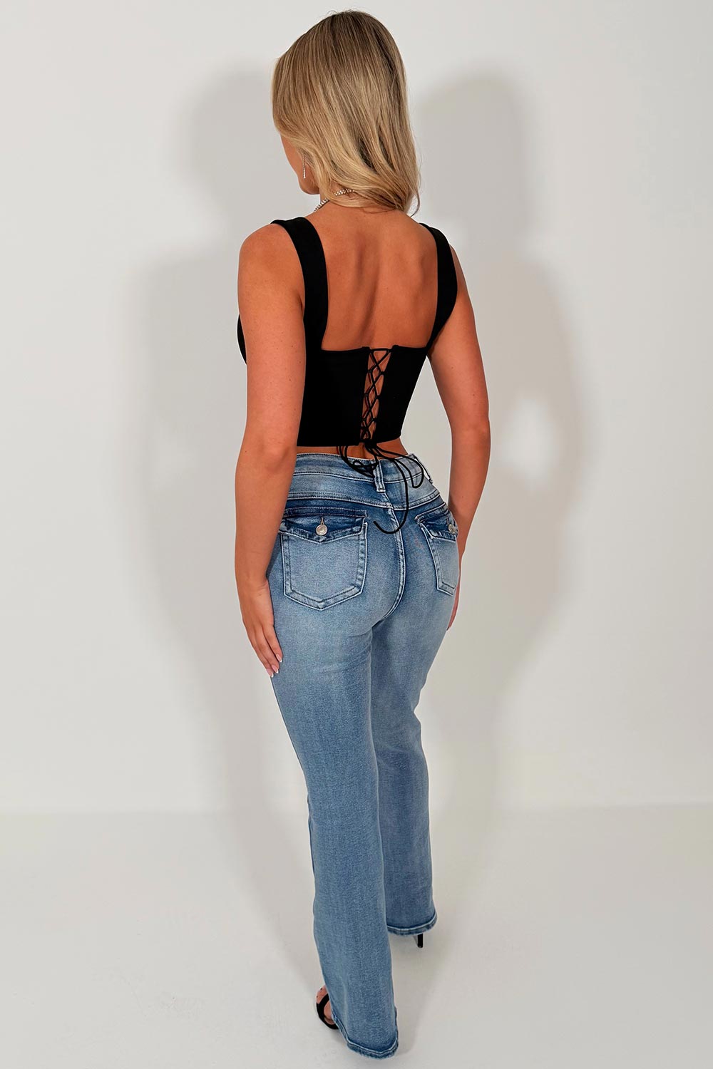 womens denim jeans with flared leg low rise zara uk