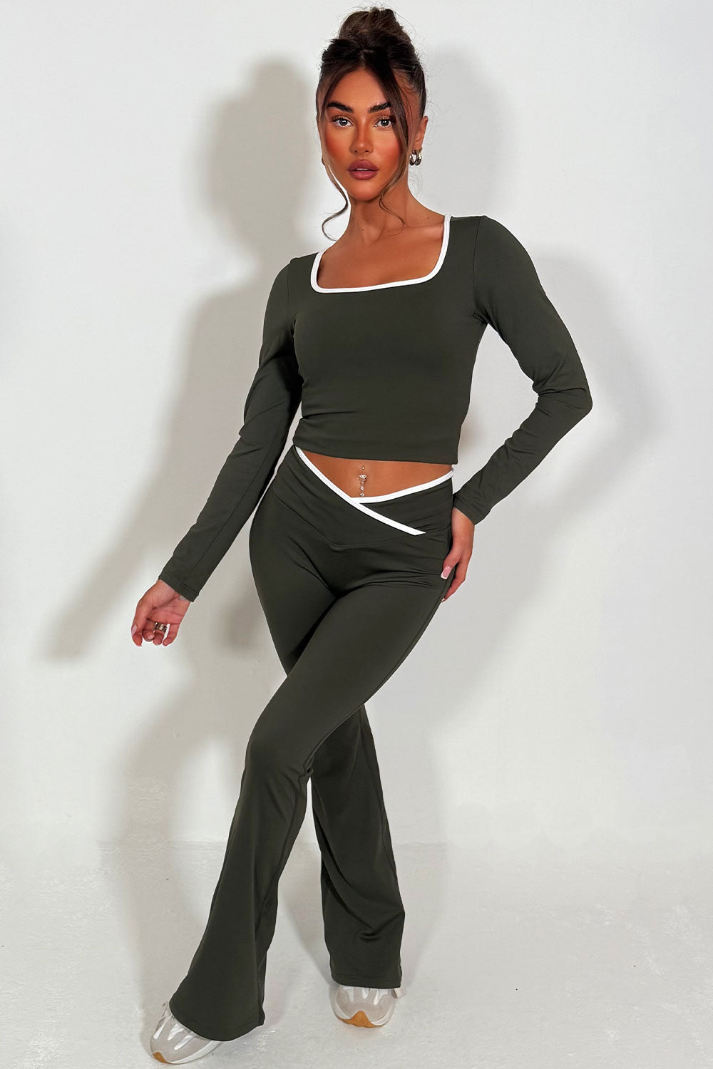 long sleeve yoga top and flare trousers co ord set styledup