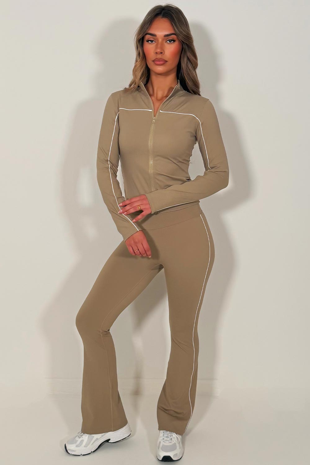 womens sports jacket and scrunch bum flare trousers two piece set lululemon uk