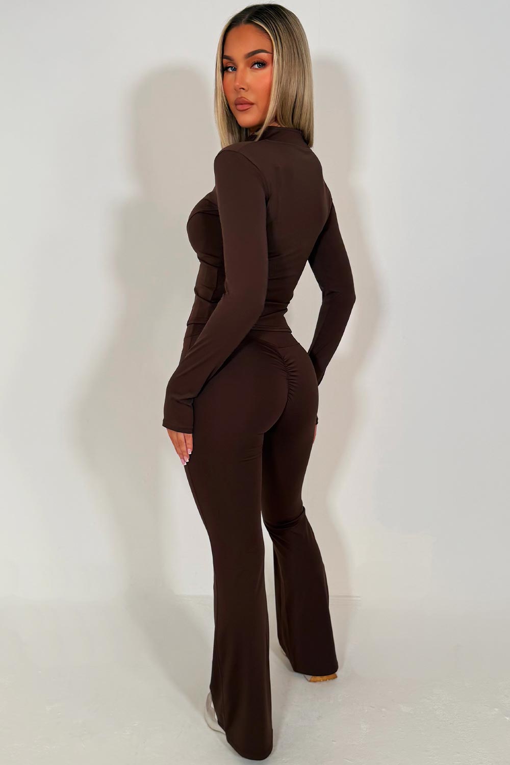 skinny flare scrunch bum trousers and zip up sports jacket two piece matching set skims uk