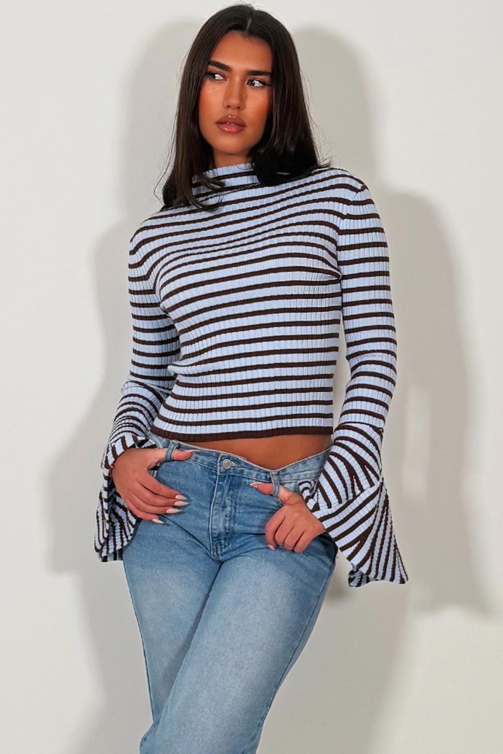 womens zara long sleeve striped top casual outfit