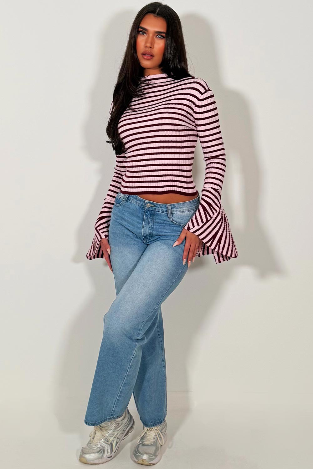 womens zara long sleeve striped top casual outfit