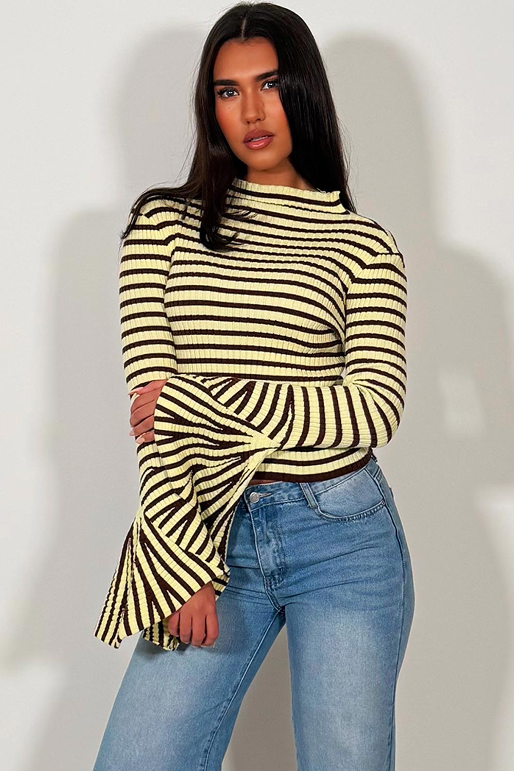 zara womens striped ribbed turtle neck top styledup