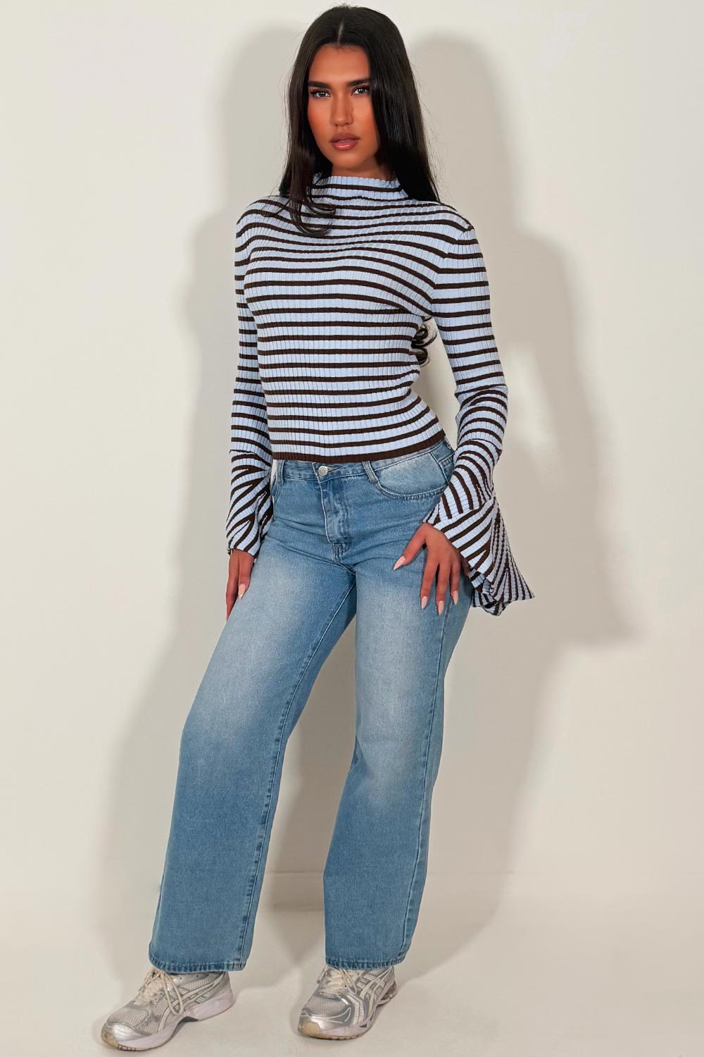 zara womens ribbed striped turtle neck top styledup