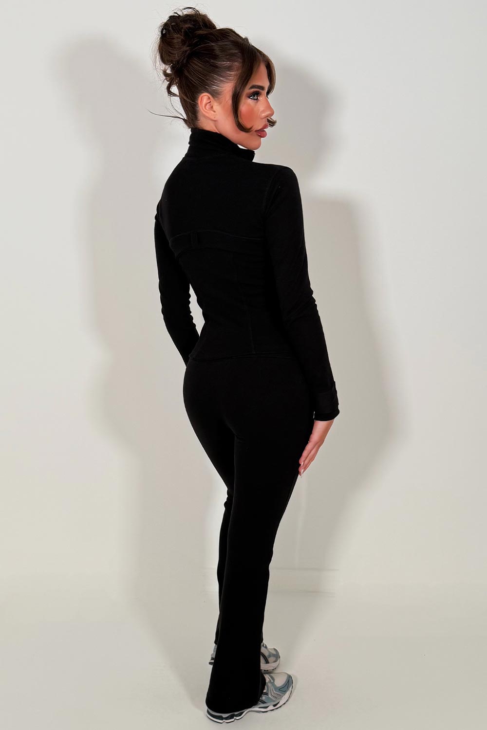 womens zip up sports jacket and flare trousers two piece tracksuit gym set alo uk