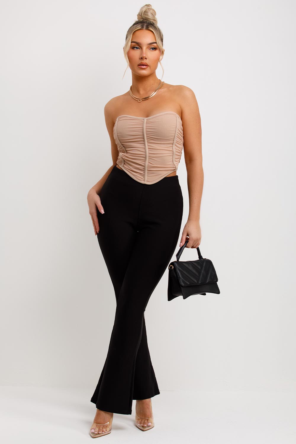 womens black flared leg trousers