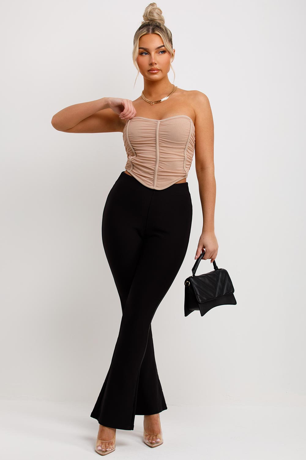 black flared trousers