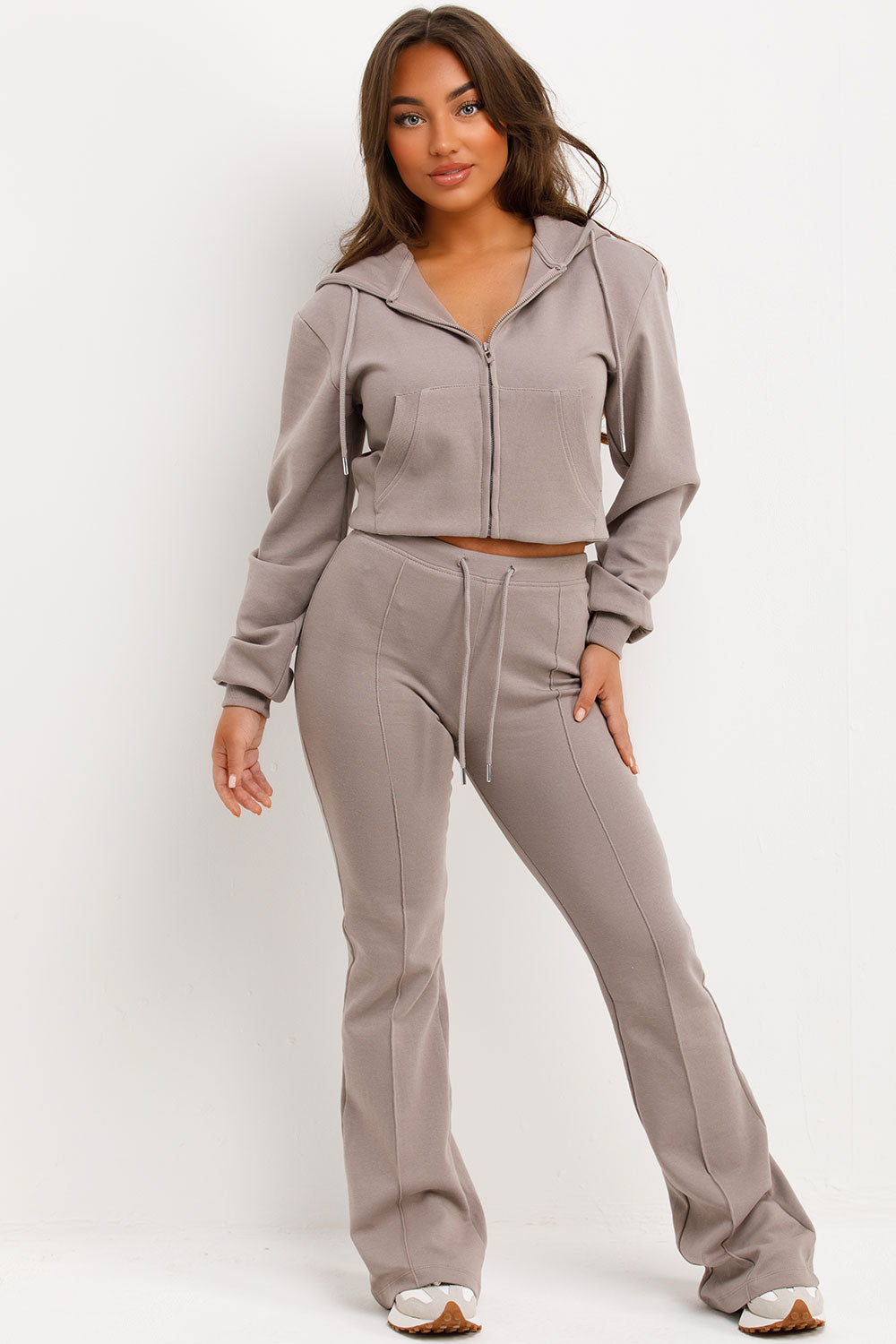 crop hooded sweatshirt and skinny flare trousers two piece loungewear set zara womens