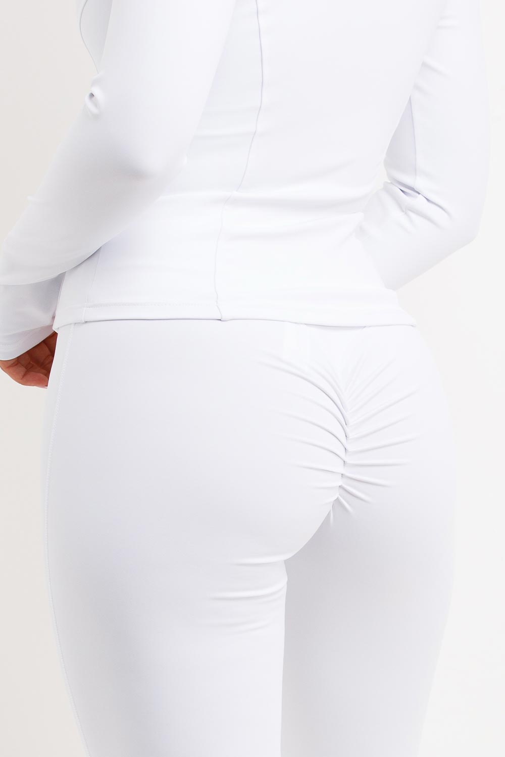 flare trousers with ruched scrunch bum and skims zip up sculpt sports jacket two piece set white
